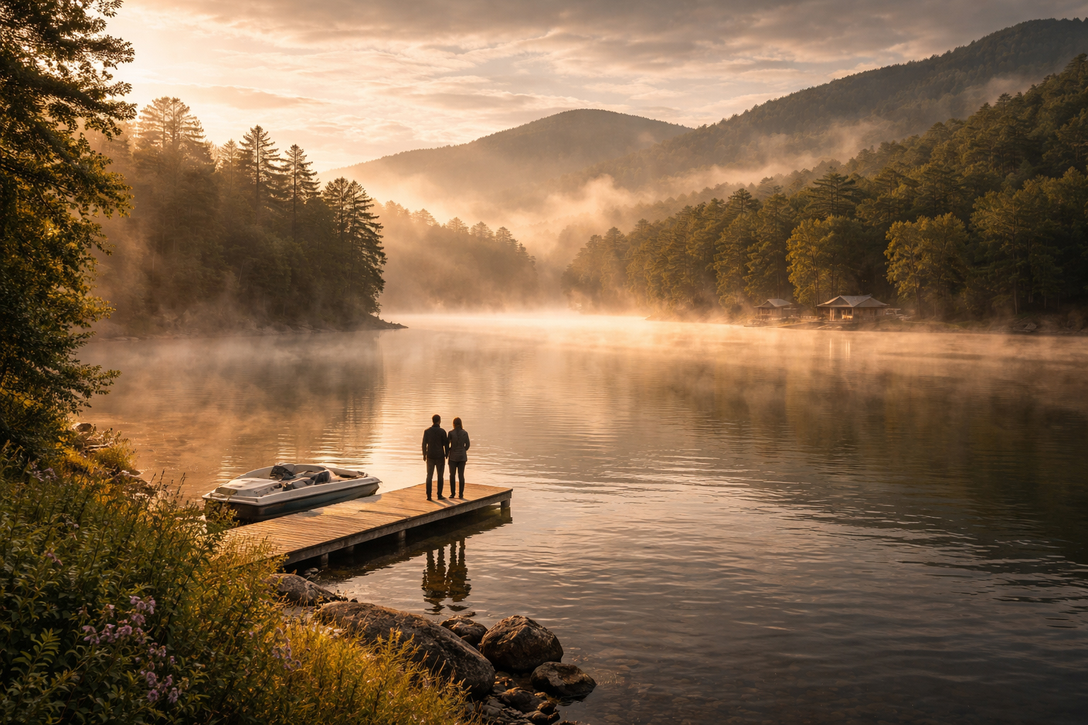 Georgia mountain lake morning mist