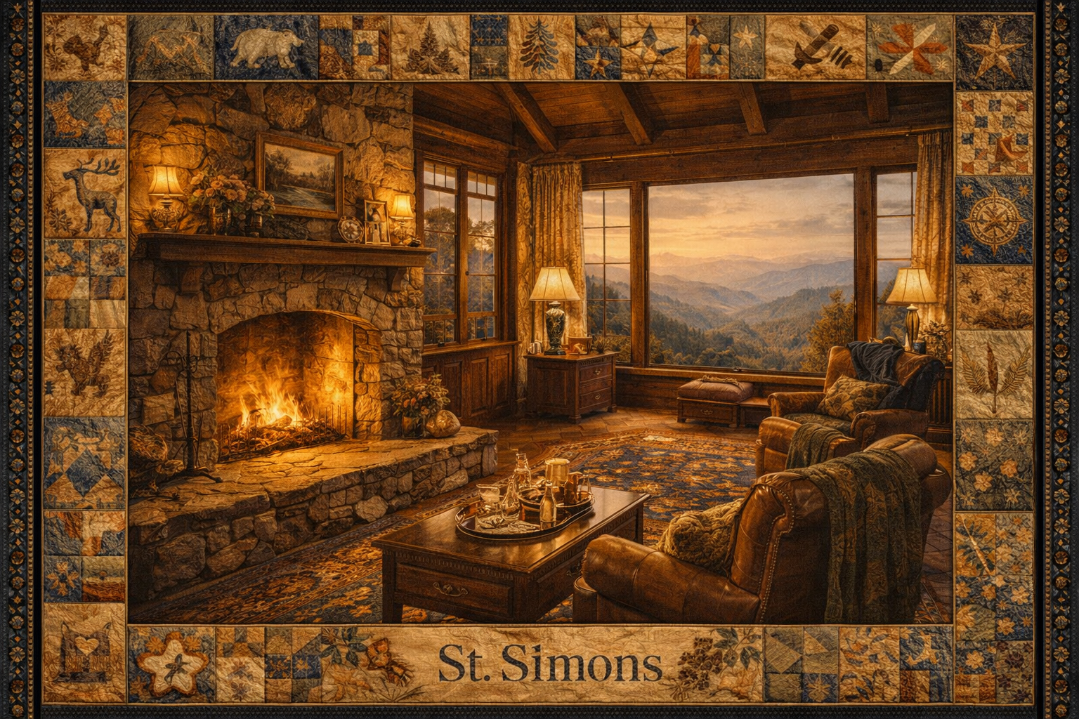 Georgia mountain lodge fireplace view