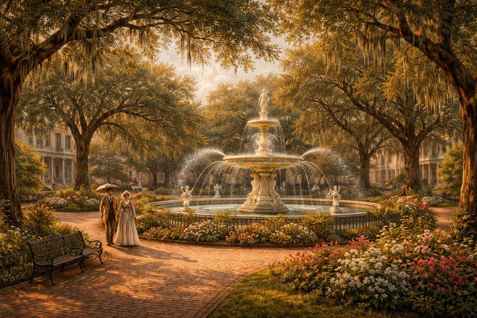 サバンナの広場と噴水